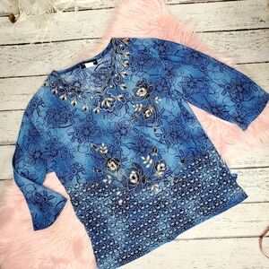 TC Fashion  top 3/4 sleeve  Glitter Floral XL